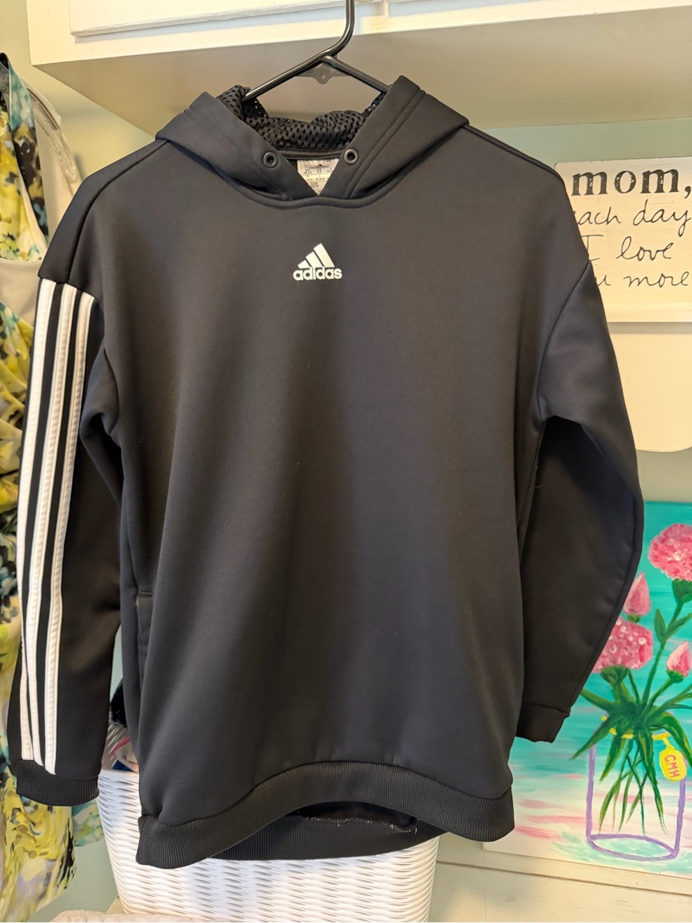 adidas Black Hoodie with White Sleeve Stripes